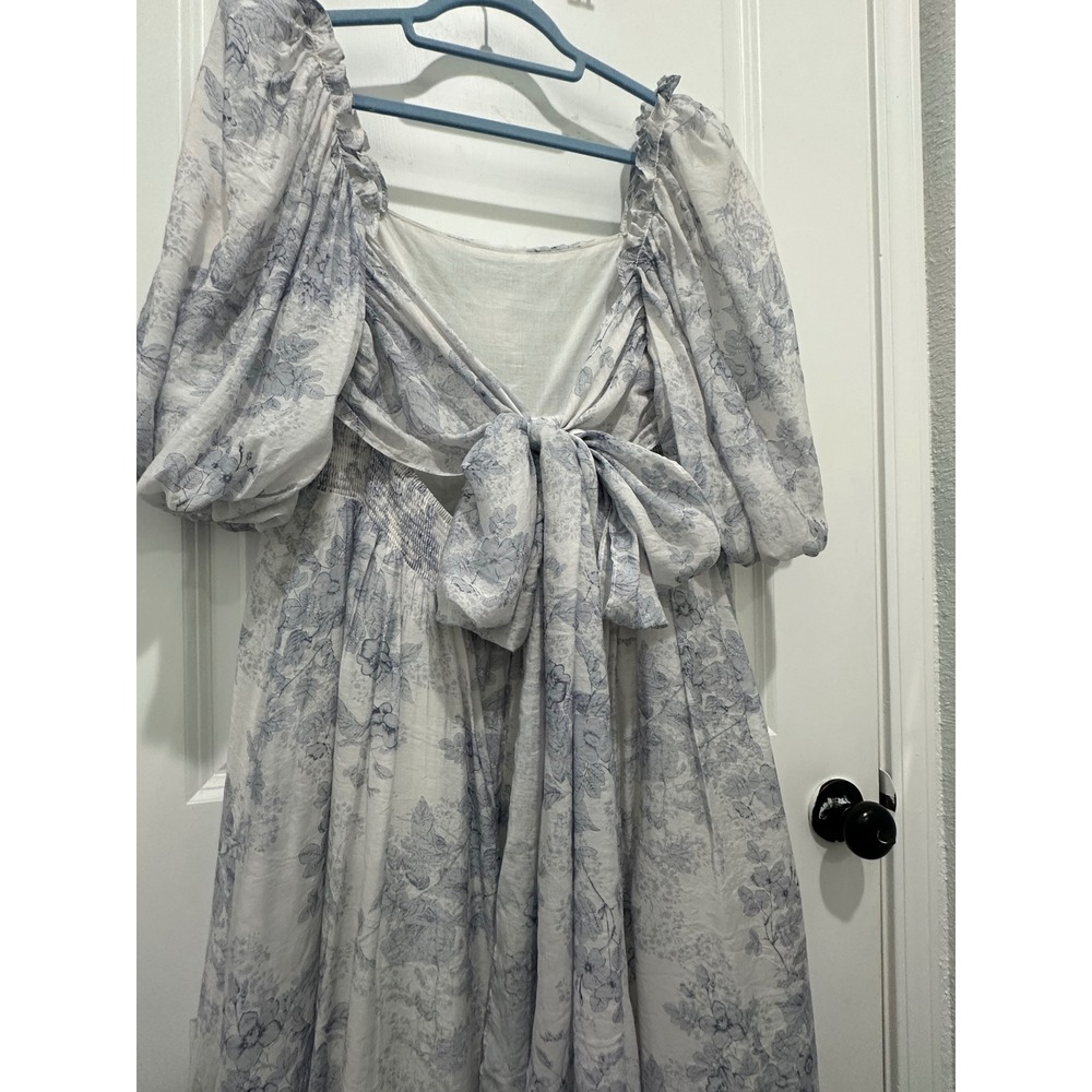Worth Collective Melody Maxi Dress Blue Floral Puff Sleeve Tie Back Size L - Picture 9 of 15